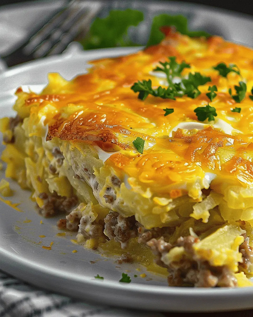 Sausage Egg and Cream Cheese Hashbrown Casserole Bliss