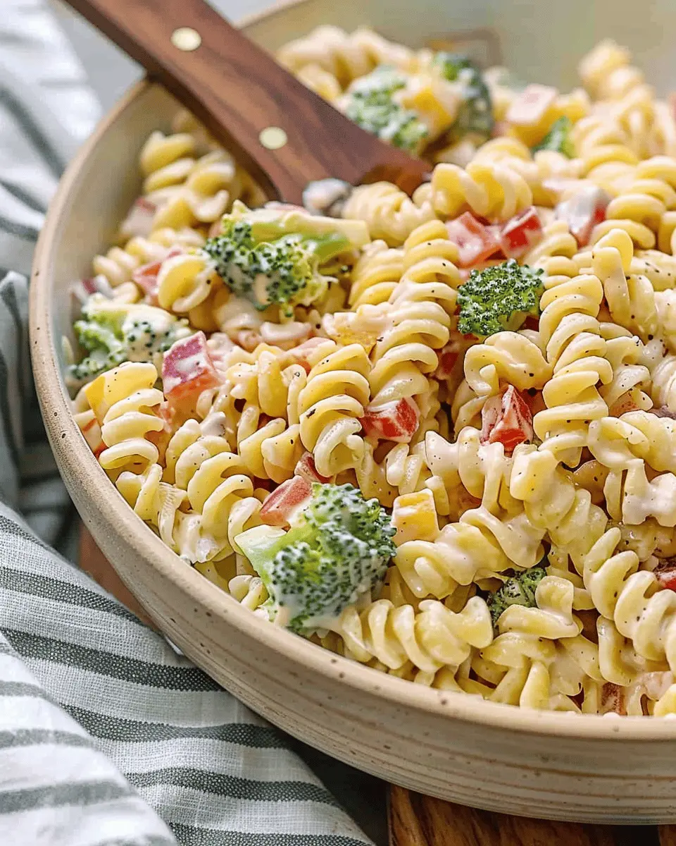 Creamy Ranch Pasta Salad with Turkey Bacon and Chicken Ham Twist