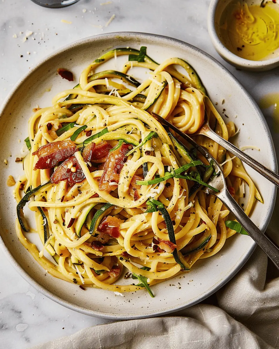 Homemade Zucchini Carbonara with Crispy Turkey Bacon Delight