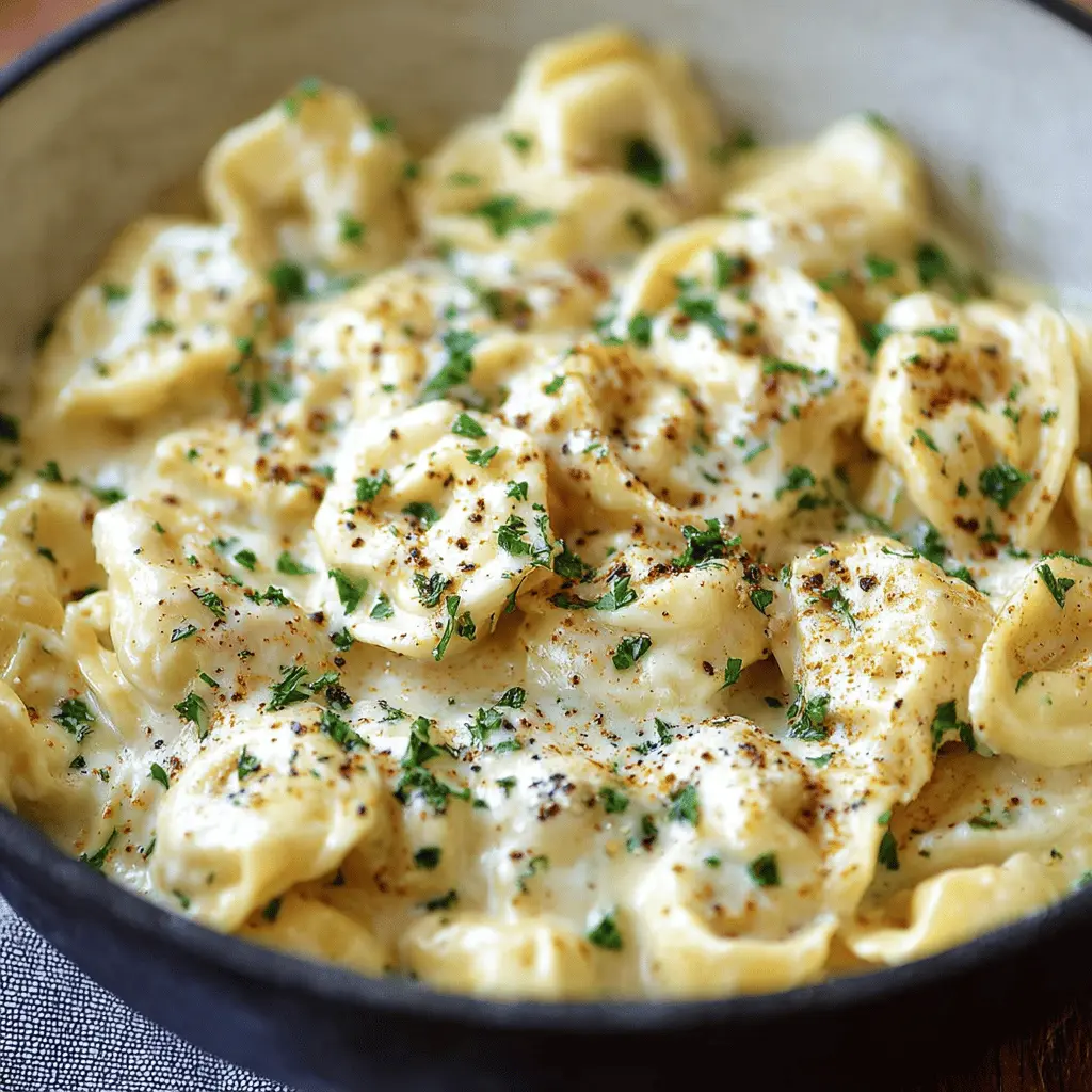 Easy Garlic Alfredo Tortellini with Turkey Bacon for Comfort Food