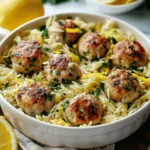 Greek Chicken Meatballs with Lemon Orzo