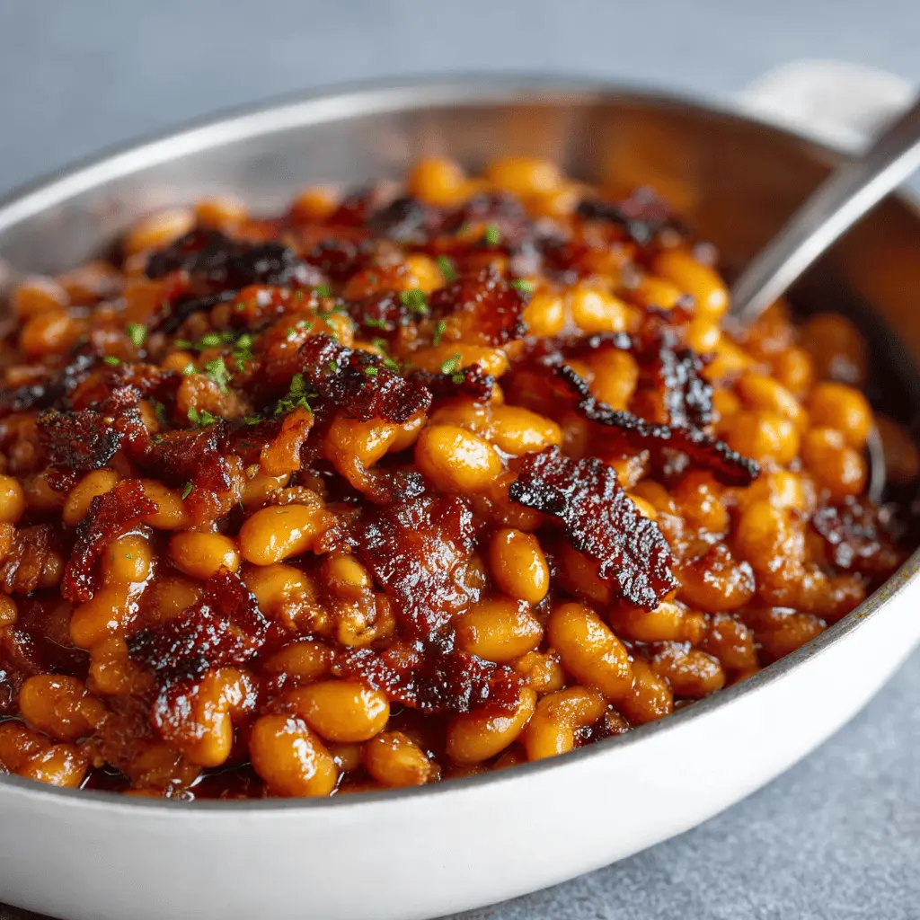 Maple Bacon Baked Beans with Turkey Bacon for a Comforting Twist
