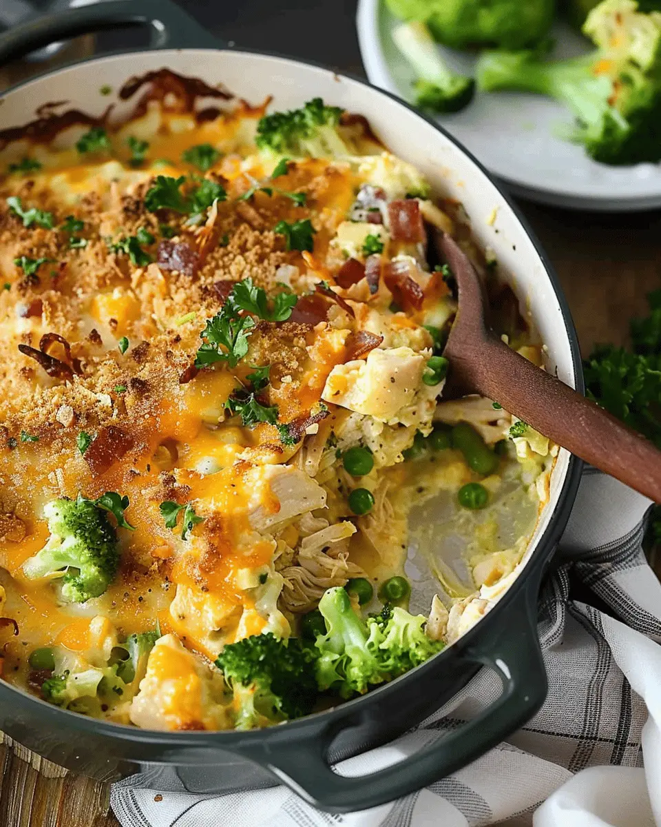 Easy Low Carb Chicken Casserole with Turkey Bacon and Veggies