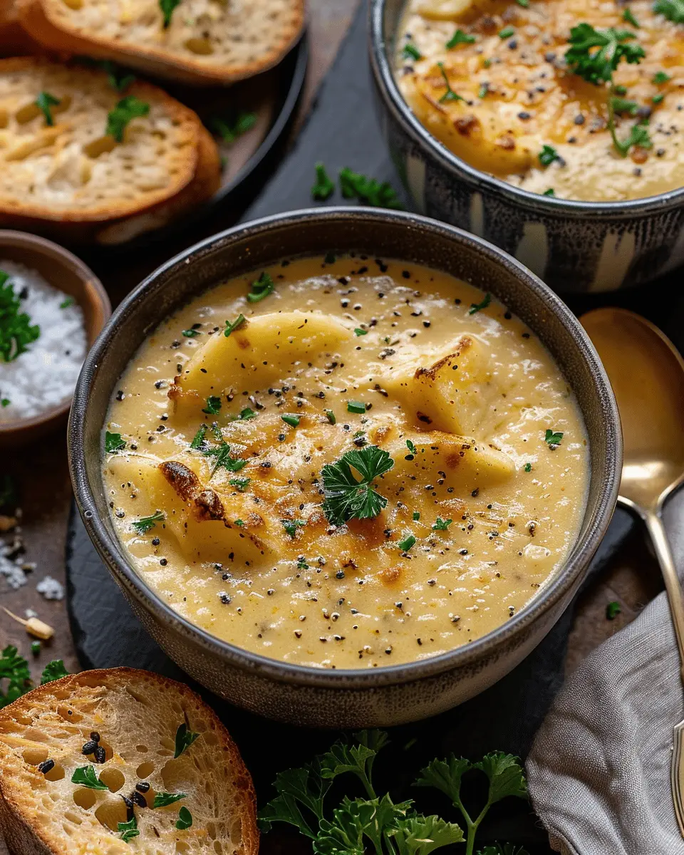 Hearty Cheddar Garlic Herb Potato Soup with Turkey Bacon Delight