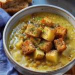 Lentil Potato Soup with Homemade Croutons