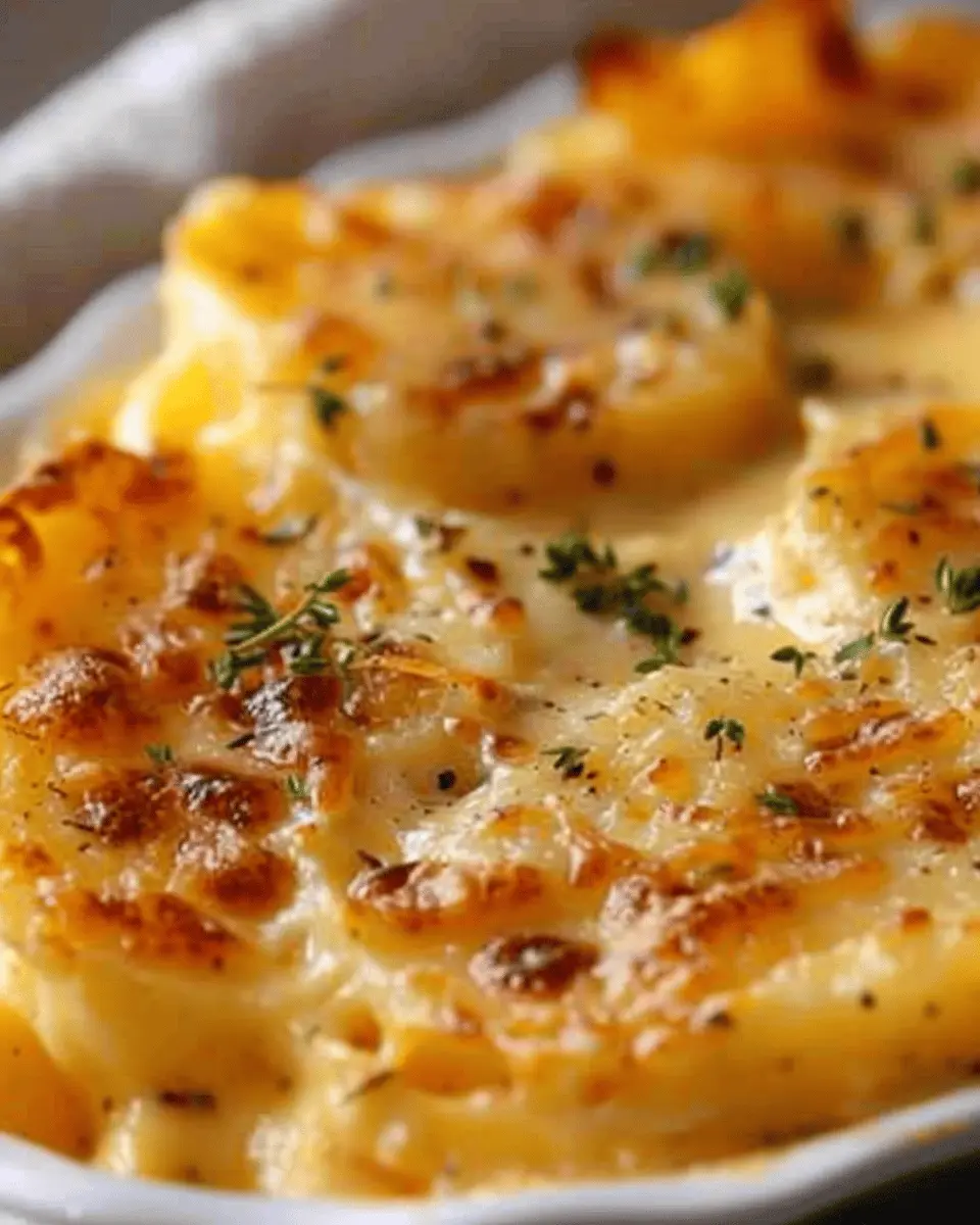 Cheesy Scalloped Potatoes with Turkey Bacon and Chicken Ham Delight