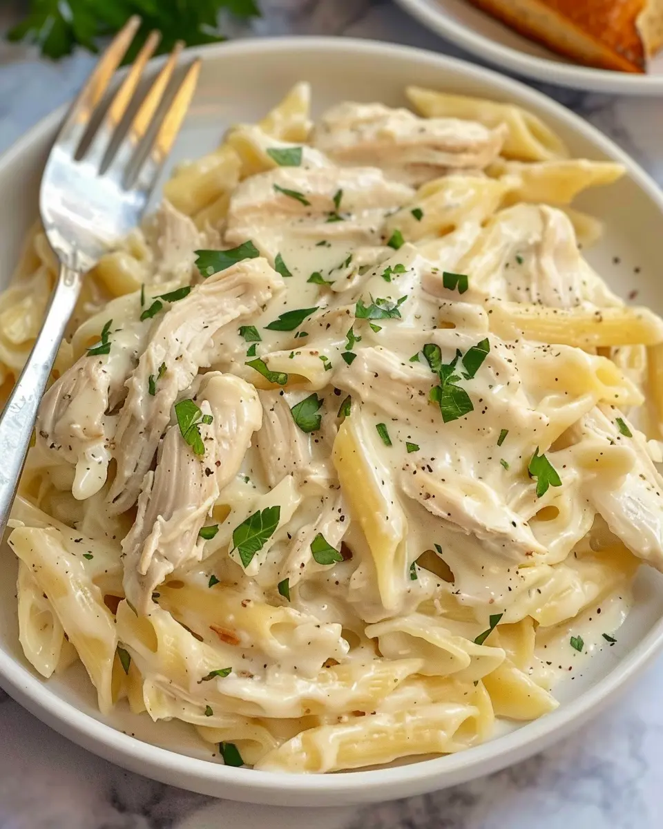The BEST Crockpot Chicken Alfredo Recipe with Turkey Bacon