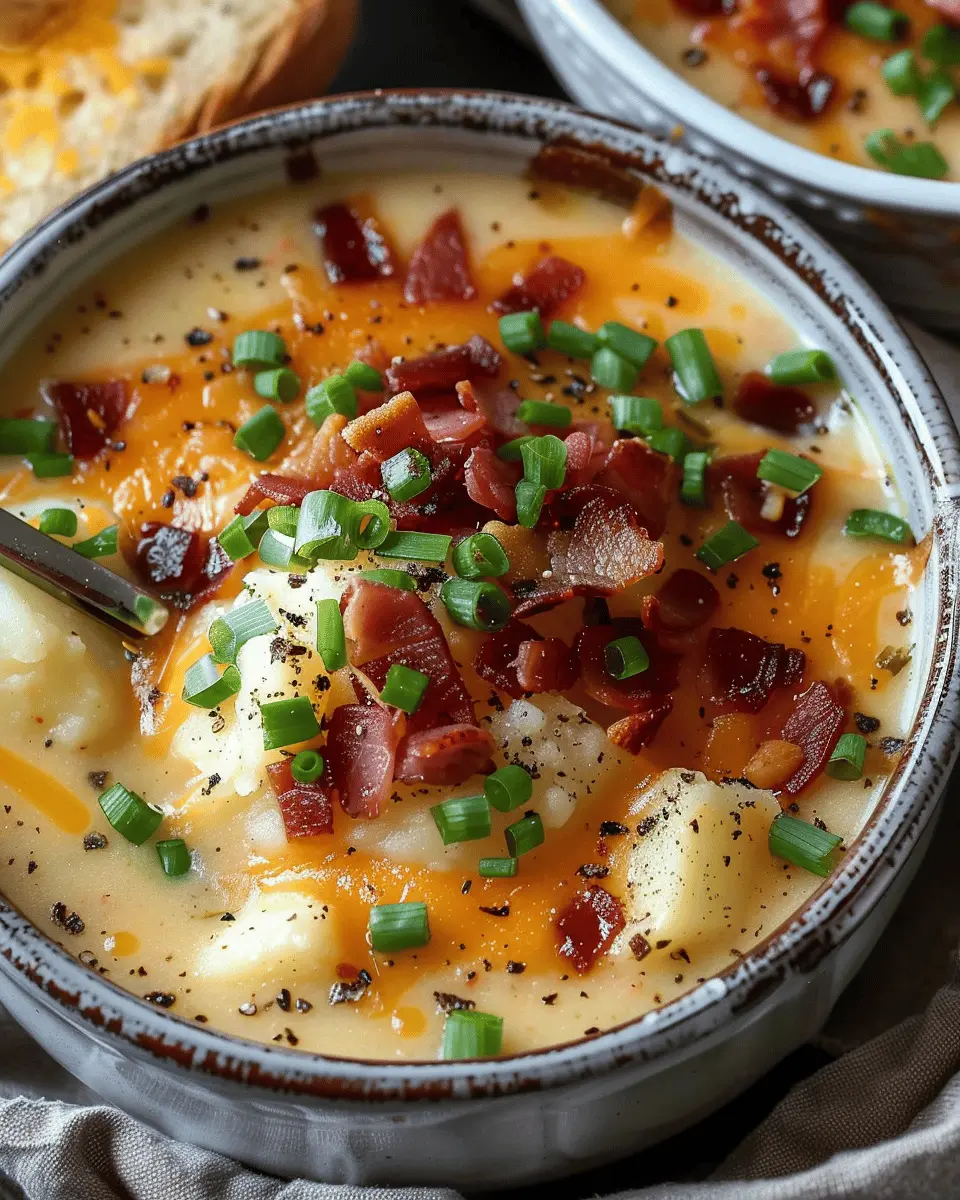 Comforting Loaded Baked Potato Soup with Turkey Bacon and Chicken Ham