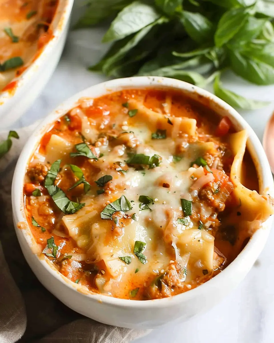 Easy Creamy Lasagna Soup with Turkey Bacon and Chicken Ham Delight