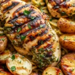 Loaded Herb Grilled Chicken with Creamy Pesto Pasta & Roasted Potatoes