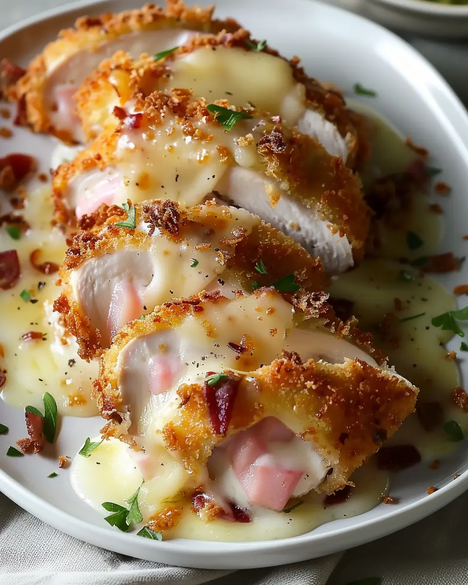 Chicken Cordon Bleu Made Easy with Turkey Bacon and Chicken Ham