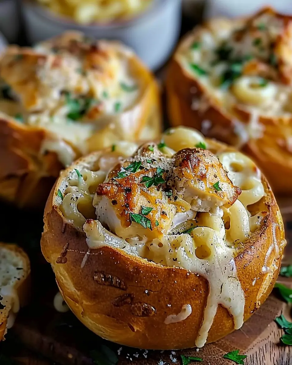 Chicken Alfredo Garlic Bread Bowls: A Cozy Indulgent Delight