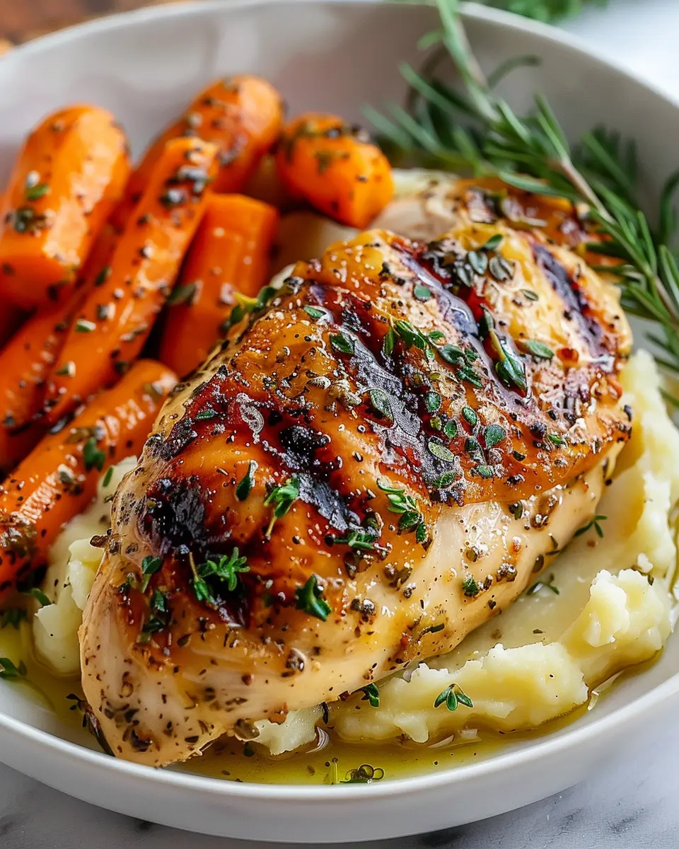 Garlic Herb Chicken: Easy Recipe with Creamy Mashed Potatoes and Glazed Carrots