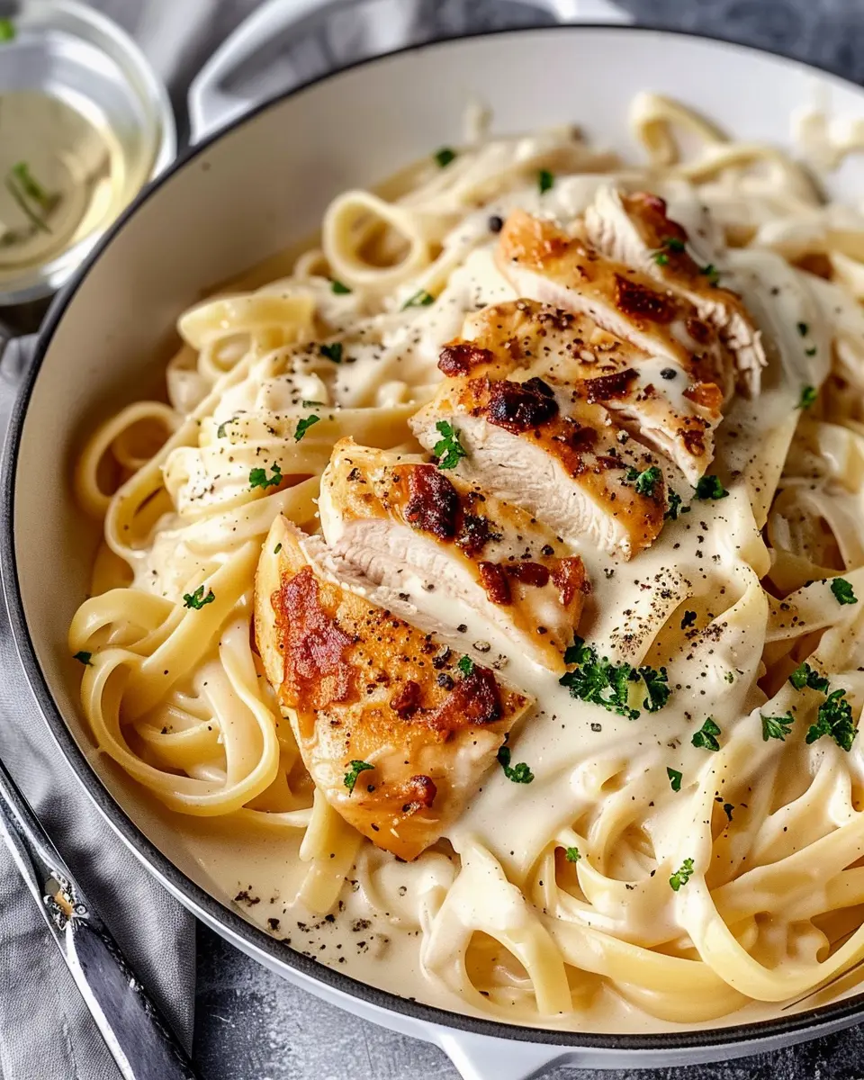 How to Make Chicken Alfredo with Turkey Bacon and Chicken Ham