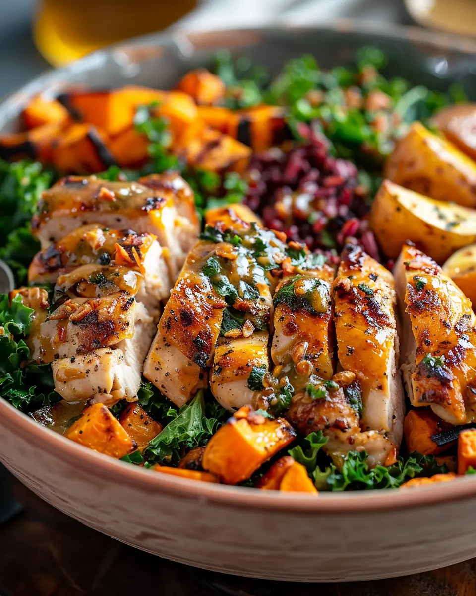 Maple Dijon Chicken & Roasted Sweet Potato Bowls: Easy and Delicious
