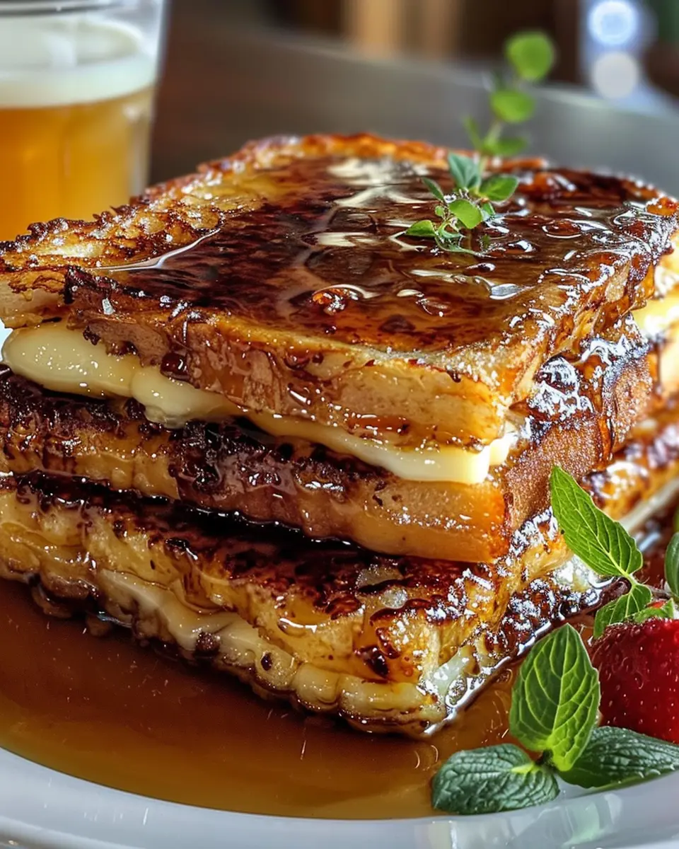 Crème Brûlée French Toast Delight with Turkey Bacon &amp; Chicken Ham