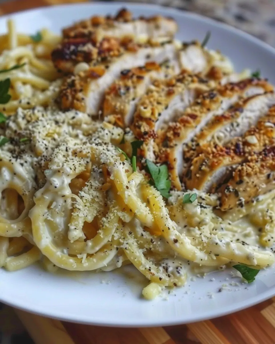 Creamy Garlic Parmesan Chicken Pasta with Turkey Bacon Bliss