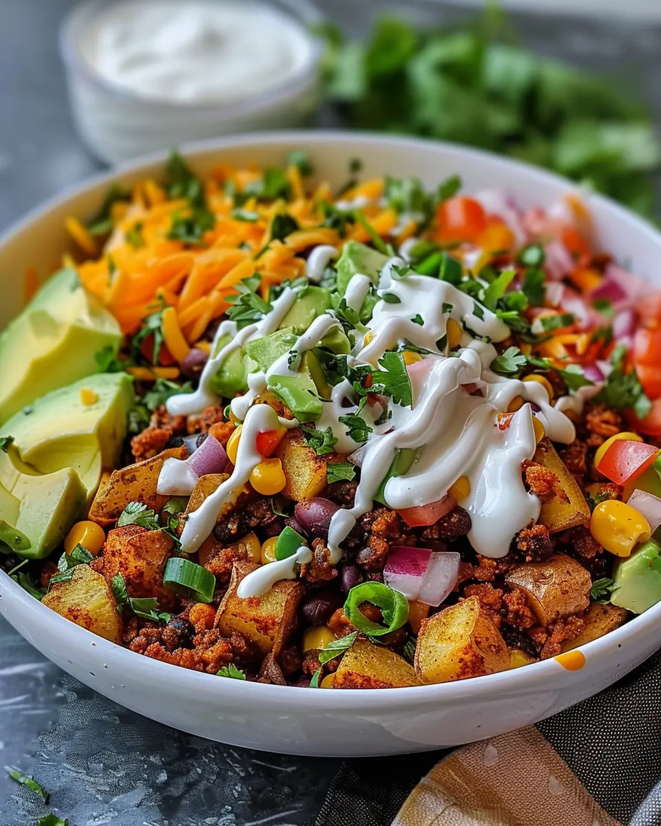 Loaded Potato Taco Bowl: Easy Turkey Bacon & Chicken Ham Delight