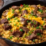 Cheesy Steak and Rice Loaded Skillet Bowl