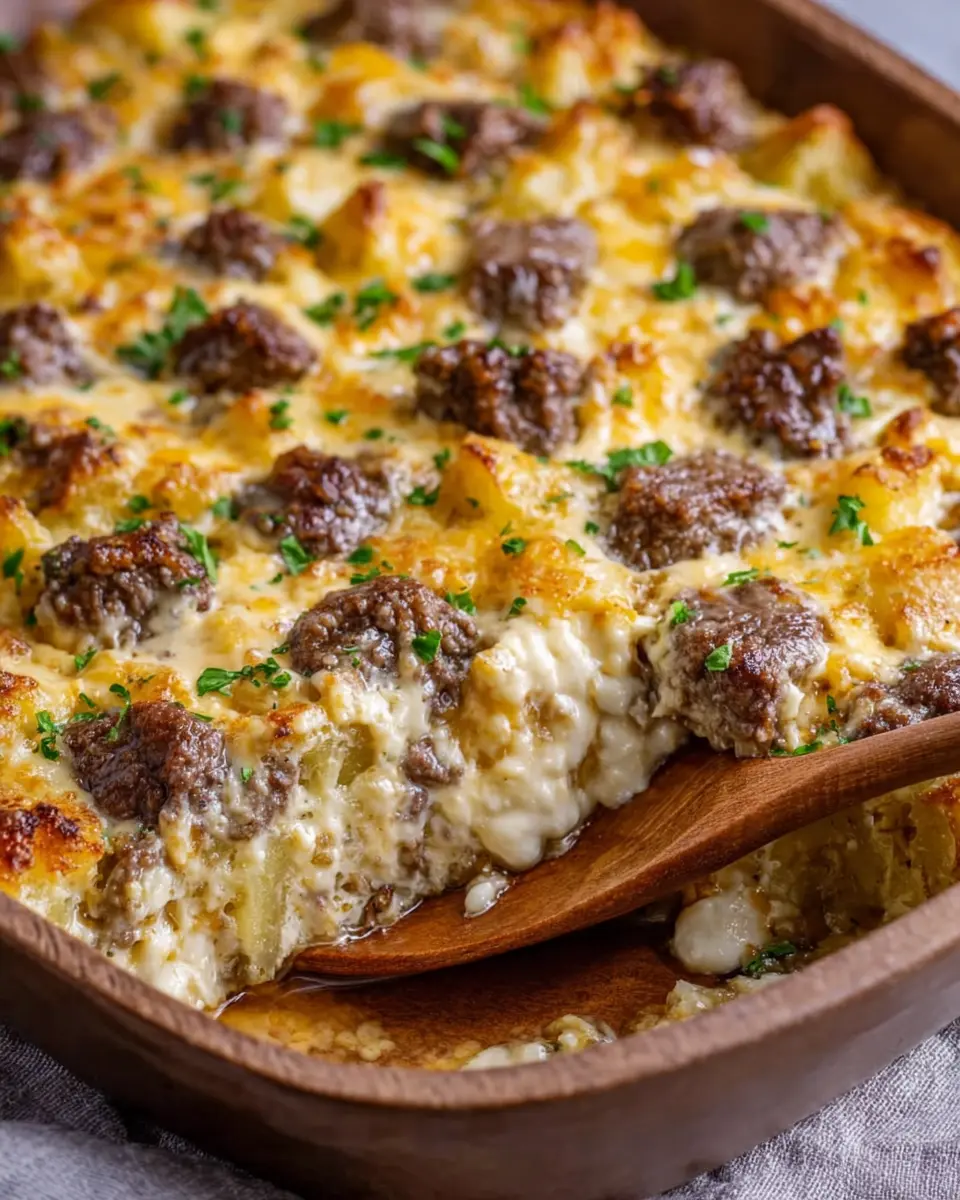 Ultimate Cheesy Steak and Queso Potato Bake: A Comforting Delight