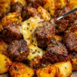 Cheesy Garlic Butter Steak Bites and Crispy Potatoes