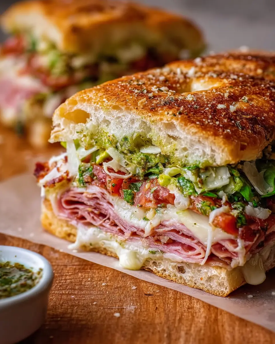 Focaccia Grinder Sandwich: Indulgent Recipe with Turkey Bacon and Chicken Ham