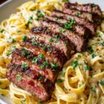 Garlic Butter Steak and Creamy Alfredo Fettuccine