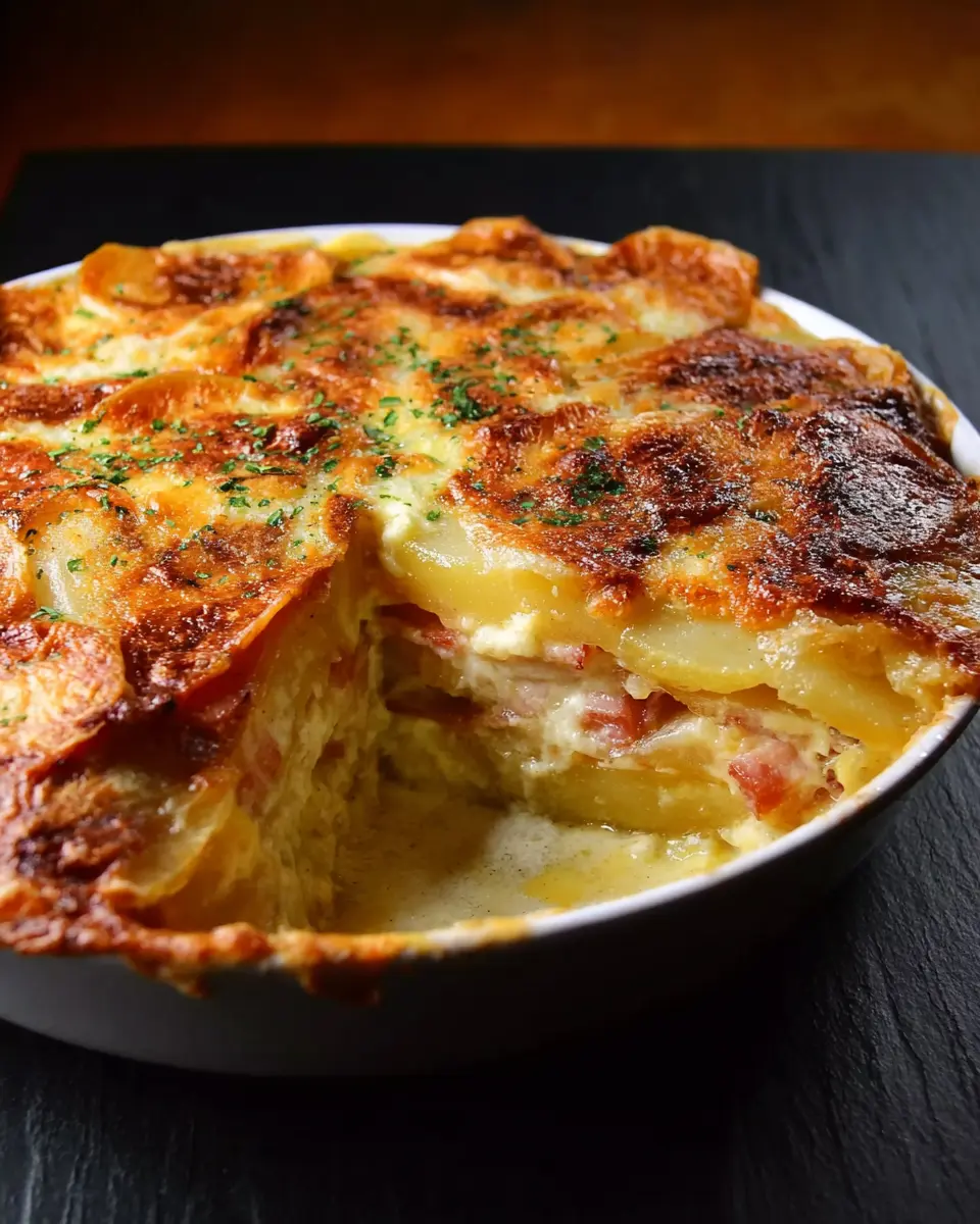 Tartiflette French Potato Turkey Bacon and Cheese Casserole Bliss