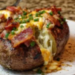 Cheesy Garlic Butter Steak and Turkey Bacon Stuffed Potatoes