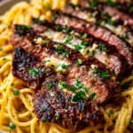 Garlic Butter Steak and Creamy Parmesan Spaghetti