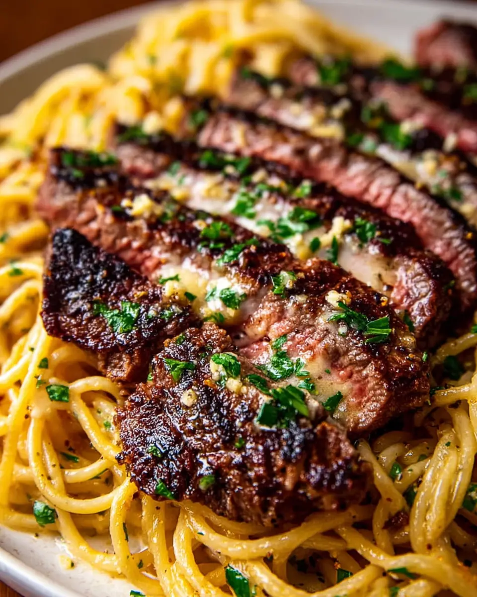 Garlic Butter Steak and Creamy Parmesan Spaghetti: An Indulgent Delight