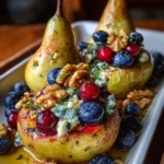 Baked Pears with Berries Honey Walnuts and Blue Cheese