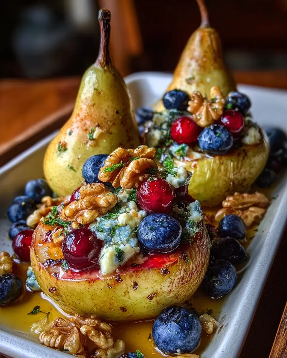 Baked Pears with Berries, Honey, Walnuts, and Blue Cheese Delight