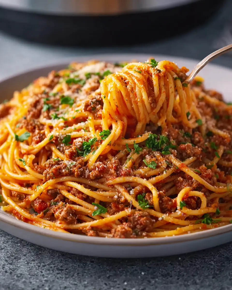 Instant Pot Spaghetti with Turkey Bacon and Chicken Ham Delight