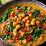 Thai Red Curry Chickpeas with Mushrooms and Spinach