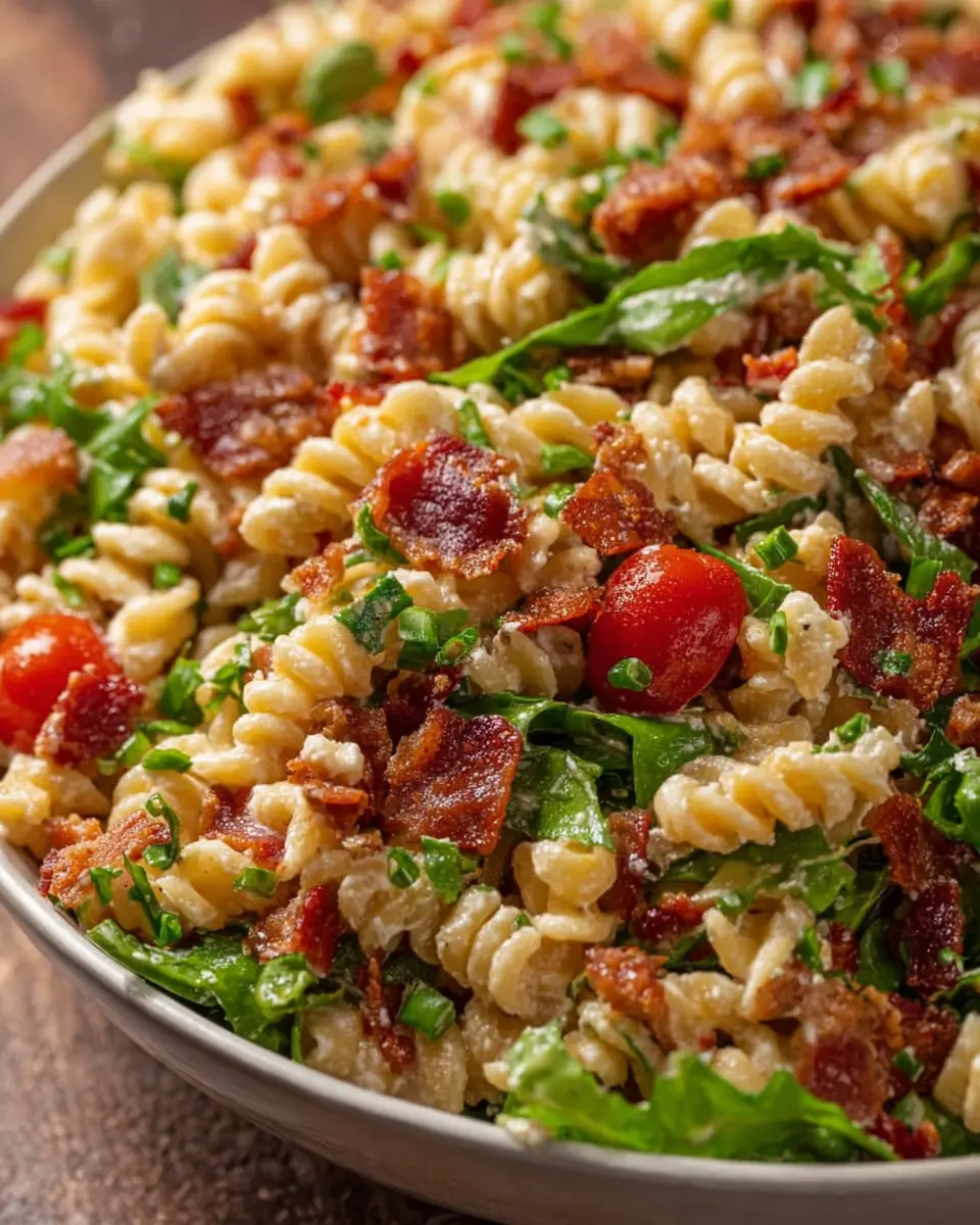 BLT Pasta Salad with Turkey Bacon and Chicken Ham Delight