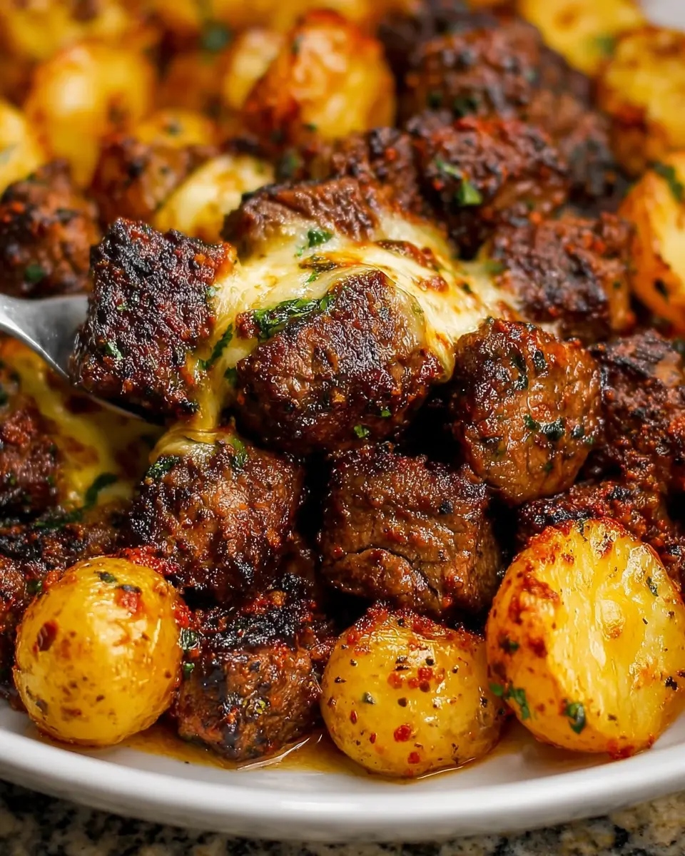 Cheesy Garlic Butter Steak Bites and Crispy Potatoes Delight