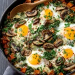 Sweet Potato Mushroom Skillet with Baked Eggs