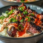 Korean BBQ Steak Rice Bowls with Spicy Cream Sauce
