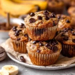 Healthy Banana Cinnamon Greek Yogurt Breakfast Muffins with Chocolate Chip Layers
