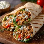 Mediterranean Ground Chicken Wrap with Hot Honey Feta Cream