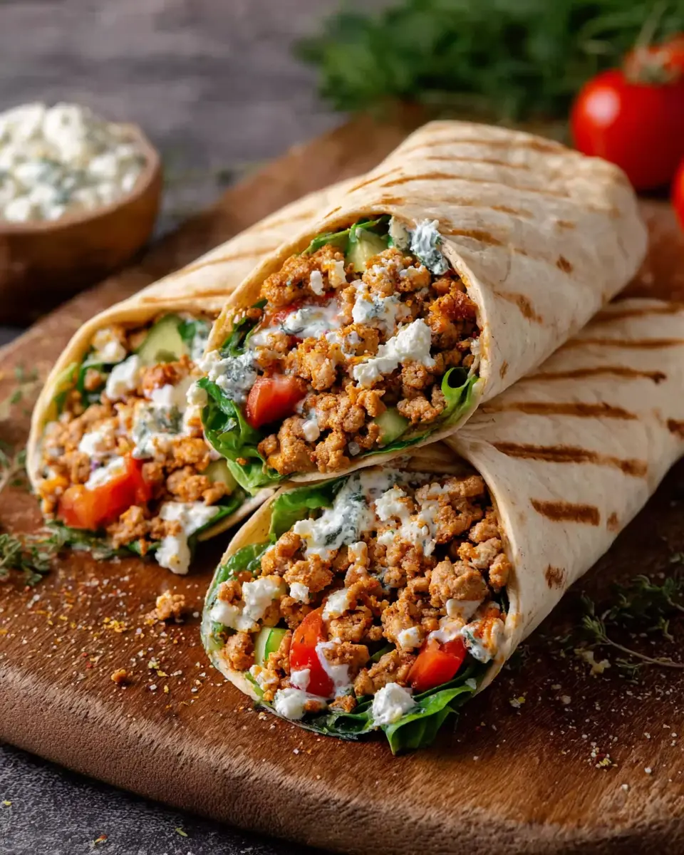 Mediterranean Ground Chicken Wrap with Hot Honey Feta Cream Delight