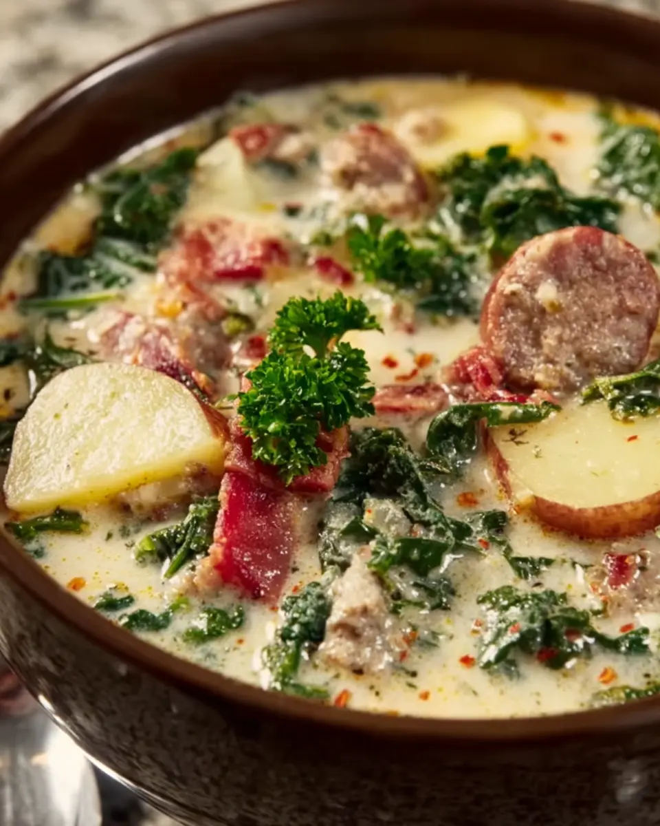 Zuppa Toscana Style Soup: Indulgent Turkey Bacon and Beef Sausage Delight
