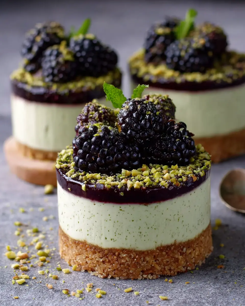 Luxury Pistachio and Blackberry Cheesecake Towers: Indulge at Home