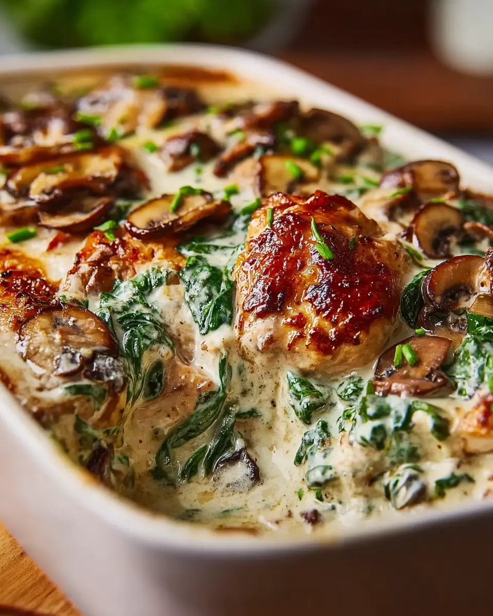 Cowboy Creamy Chicken Spinach and Mushroom Bake: Easy Comfort Food