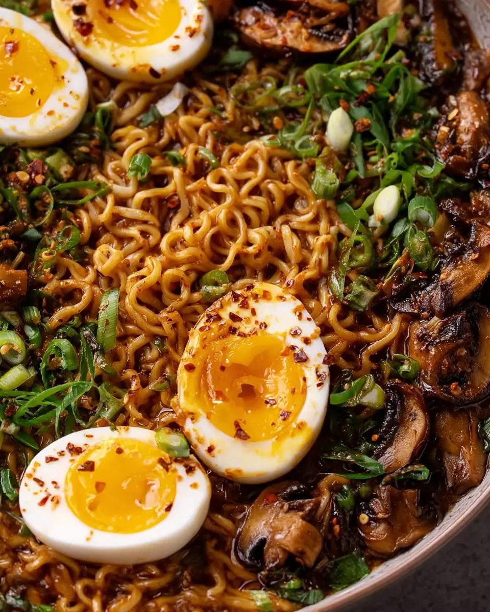 Spicy Mushroom Ramen Noodles with Marinated 7 Minute Eggs: A Cozy Delight