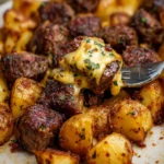 Cheesy Garlic Butter Steak Bites and Crispy Potatoes