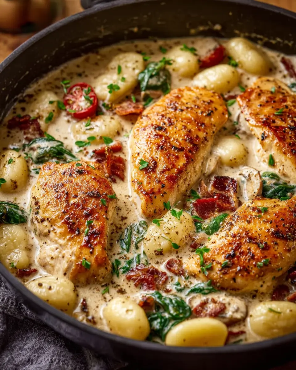 Creamy Chicken and Gnocchi Delight with Turkey Bacon Twist