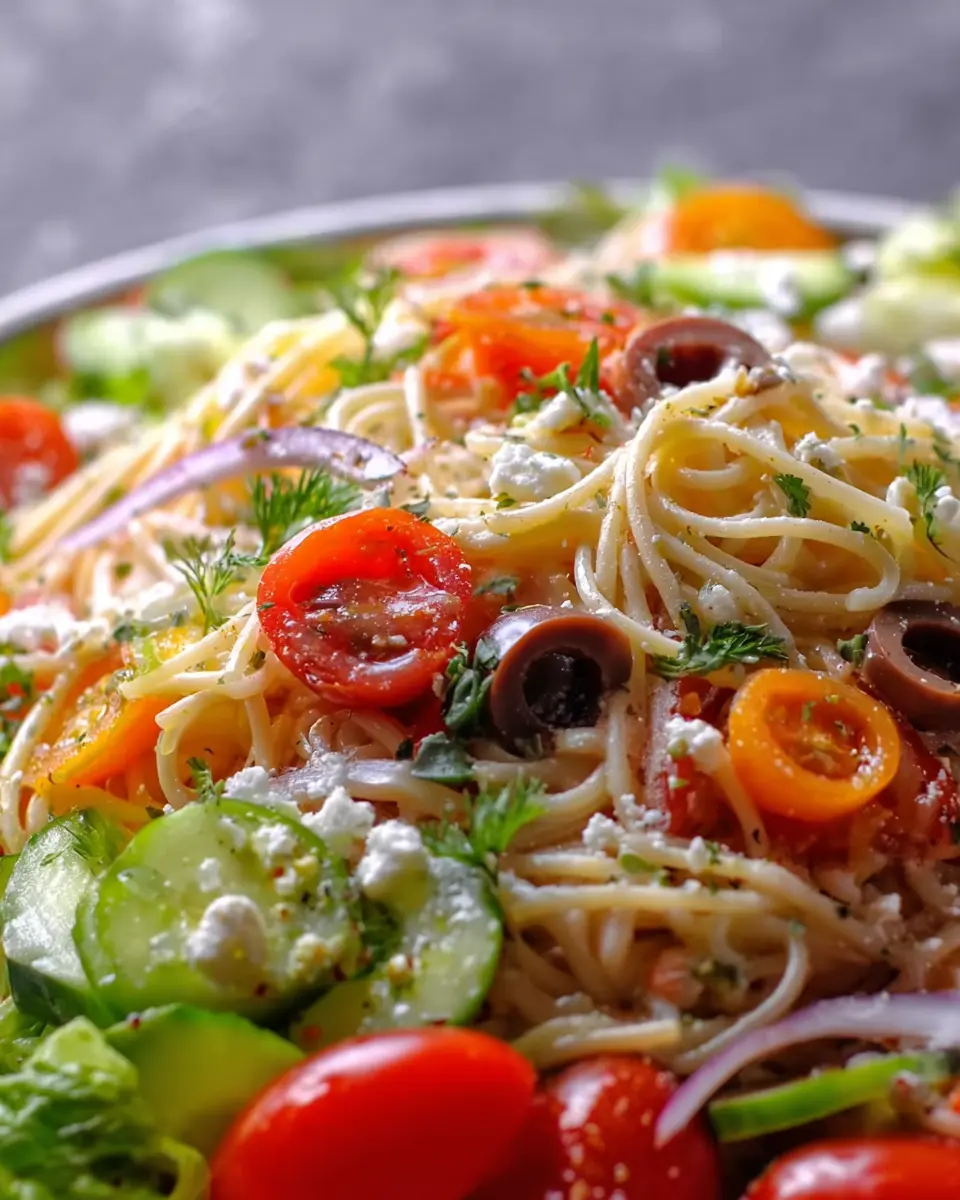 Cold Spaghetti Salad with Turkey Bacon and Chicken Ham Delight
