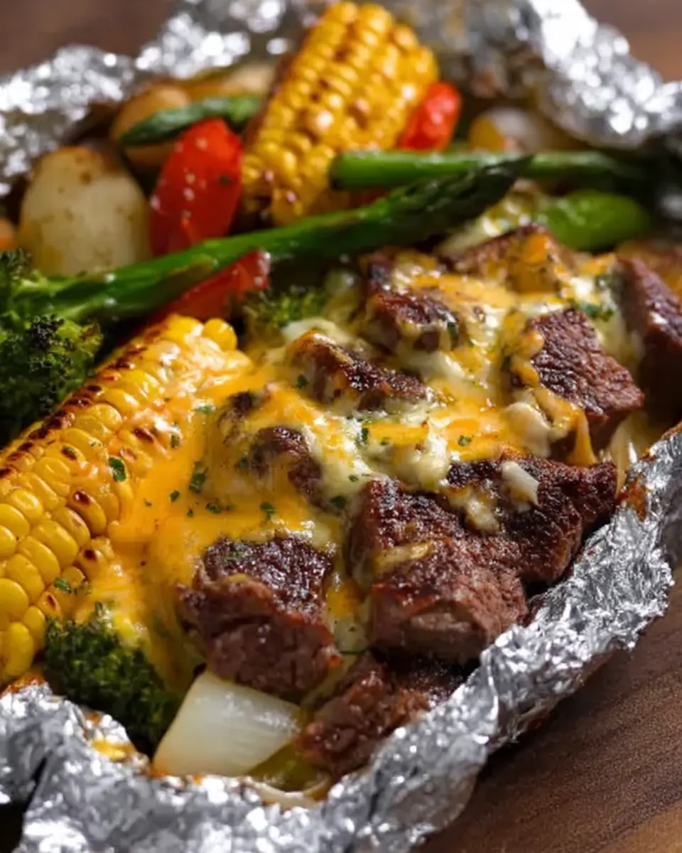 Foil Pack Beef and Vegetables with Melted Cheese: Easy & Delicious
